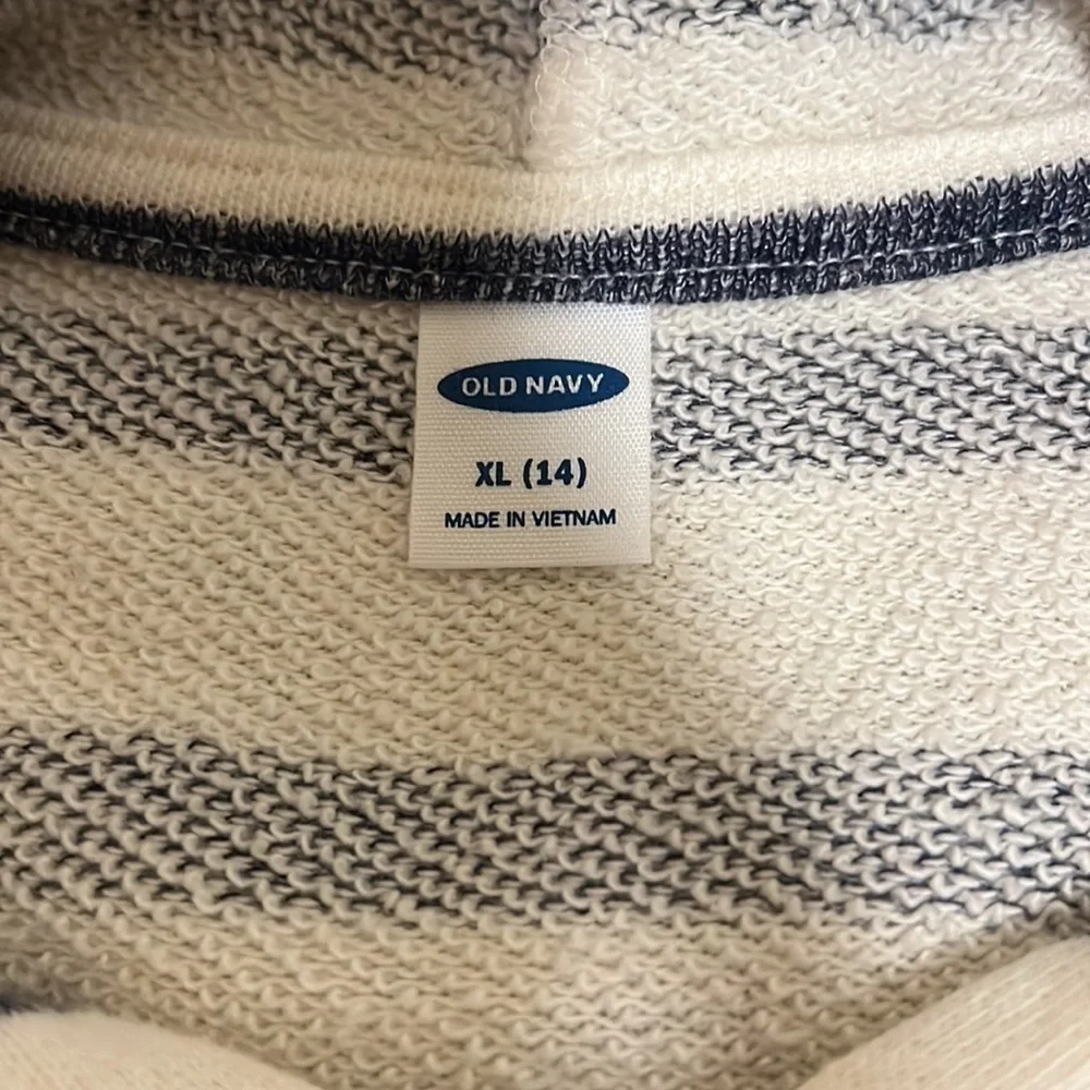 OLD NAVY Off White Navy Blue Striped Sailor Hoodie Pullover Long Sleeve XL